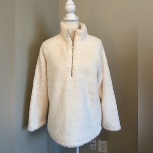 Jones of New York, Women’s Large, Off White, fuzzy pullover, half zip